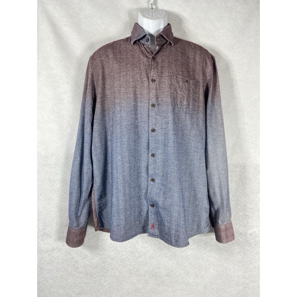 Johnnie O Hangin' Out Shirt Men's Large Soft Flannel Long Sleeve Blue Plum Ombre